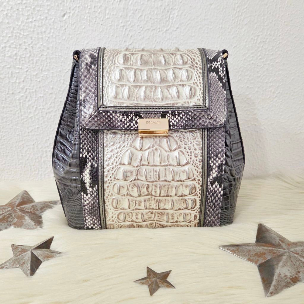 Brahmin Margo crossbody bag Charcoal Nottingham gray cream croc tricolor new NWT